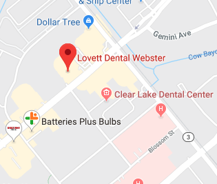 Map of the location for Lovett Dental in Webster, TX